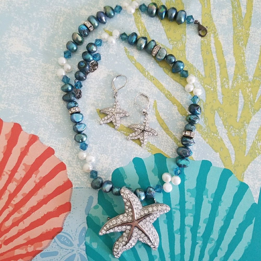 Starfish pin/pendant necklace and earrings
